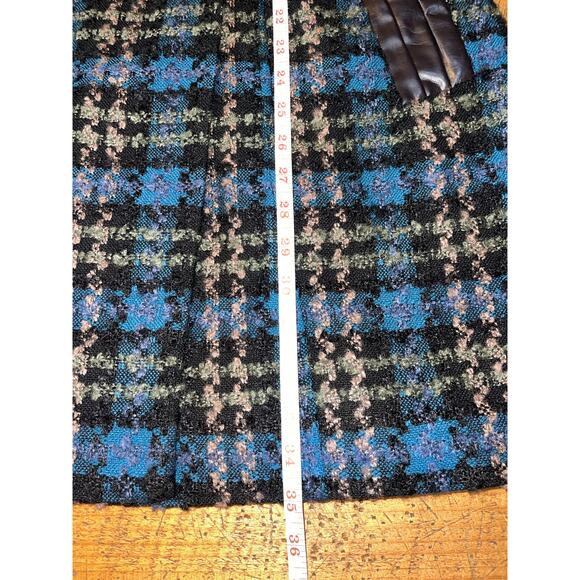 Womens Steve Madden Blue Plaid Tweed Belted Faux Leather Trim Buttons Coat L - Picture 8 of 12